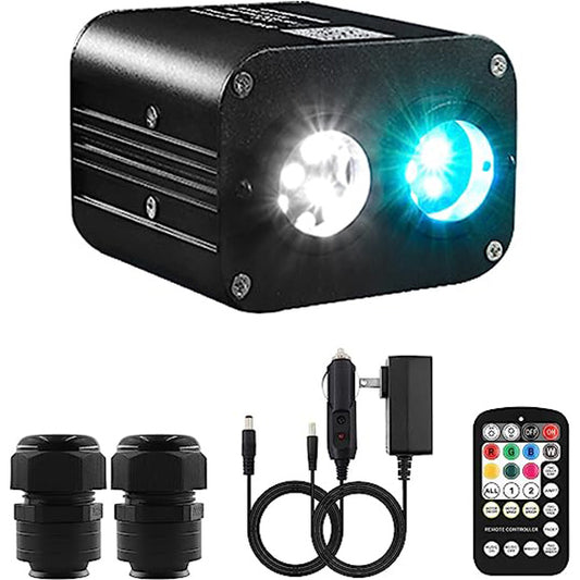 20W Dual Color Dual Head Fiber Optic Light Engine for Starlight Headliner, Twinkle Effect & Music Mode, Bluetooth App/RF Remote Control, Car Plug & Power Adapter, PG Connector & 3 Drill Bits