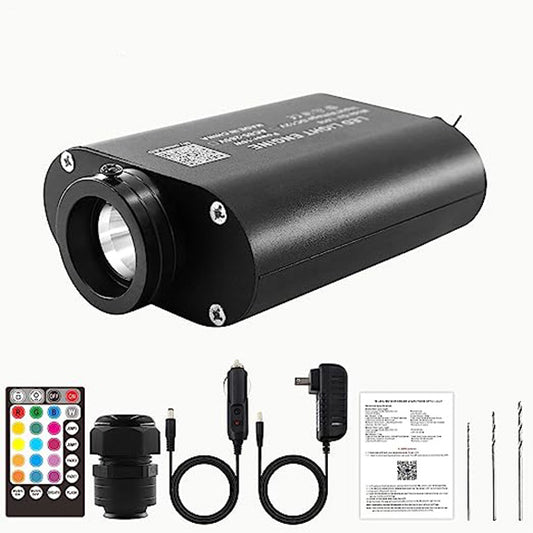 16W Sound Activated Fiber Optic Light Engine, Bluetooth App/RF Remote Control for Starlight Headliner, Car Plug & Power Adapter, PG Connector & 3 Drill Bits
