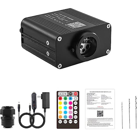 16W Compact Size Fiber Optic Light Engine for Starlight Headliner, Twinkle & Music Mode, Control by Bluetooth App/RF Remote Control, Car Plug & Power Adapter, PG Connector & 3 Drill Bits