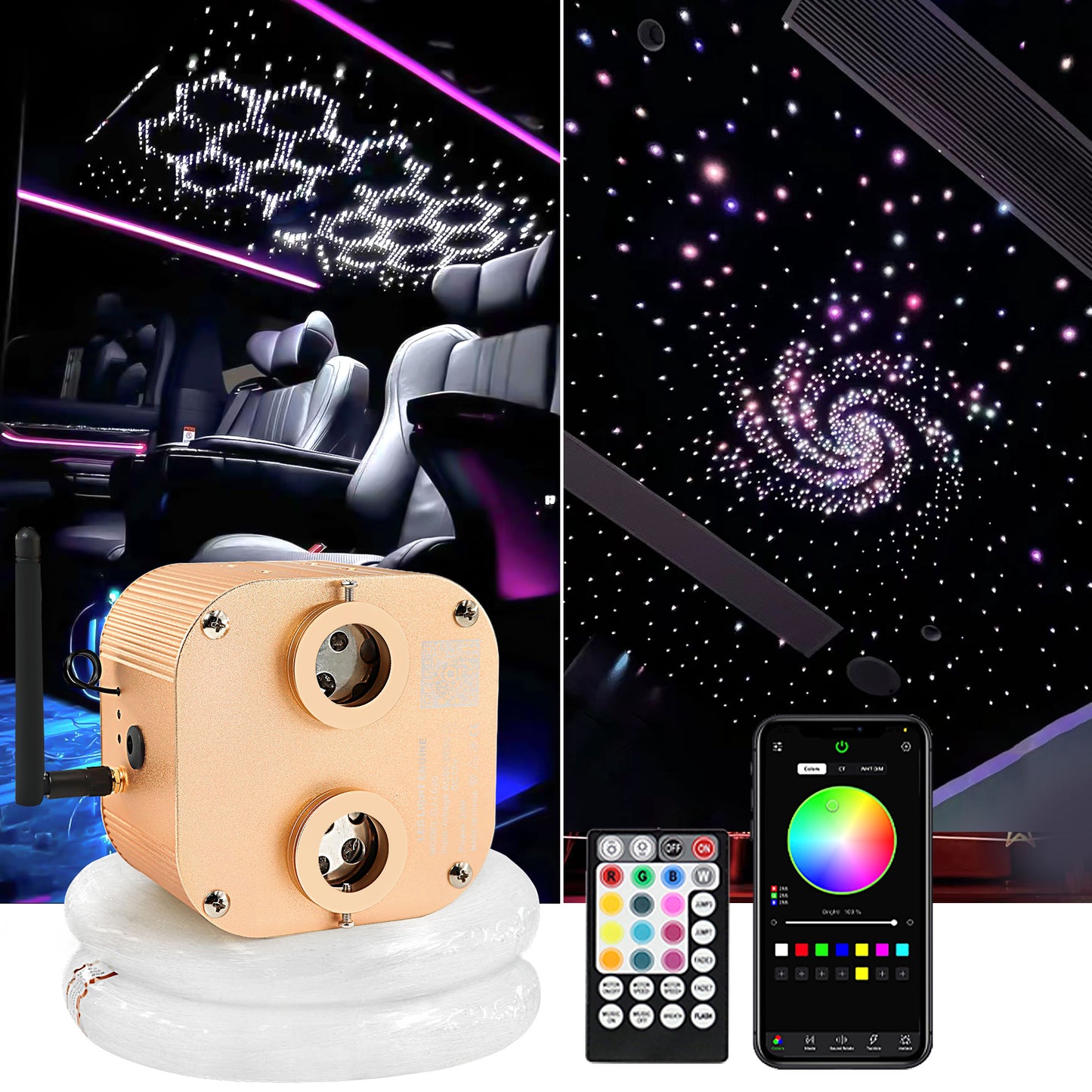 BEESIDY 20W Dual-Head Twinkle Starlight Headliner Kit for Car/Home Use,Fiber Optic Lights with APP/Remote Controlled