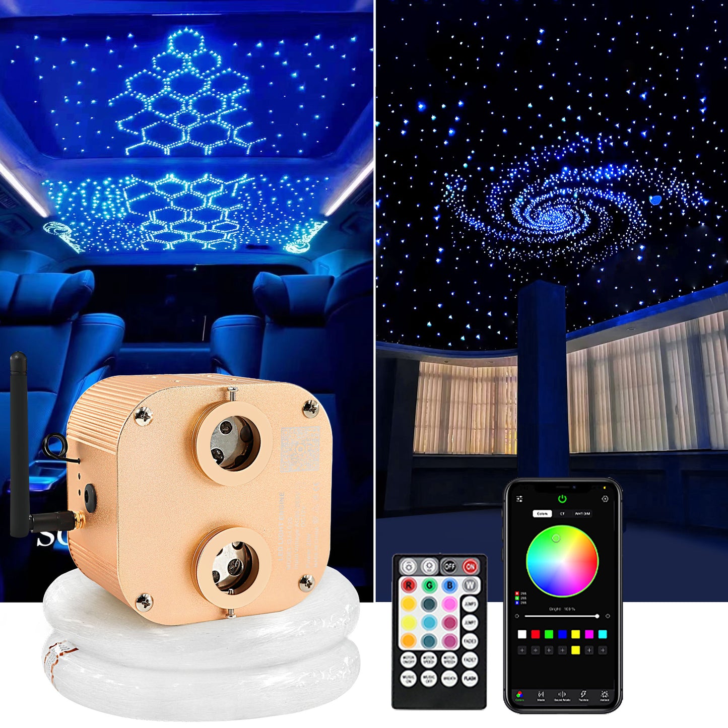 BEESIDY 20W Dual-Head Twinkle Starlight Headliner Kit for Car/Home Use,Fiber Optic Lights with APP/Remote Controlled
