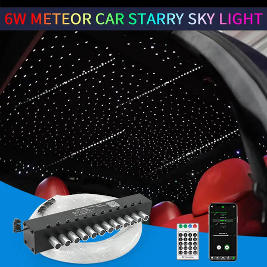 6W 12Holes Pure White Shooting Star Car Starry Sky Meteor light Car Roof Star Night Light Auto Accessories LED Interior Ceiling Lamp Fiber Optic Lights