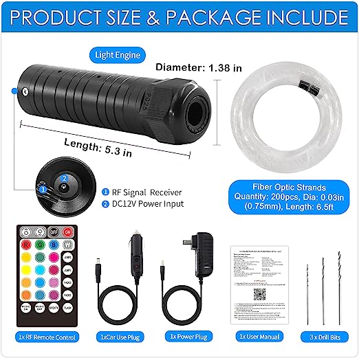 6W Fiber Optic Lights,Star Lights Headliner Kit for Car Use, Car Star Ceiling Lights with APP Control/Remote Music Mode
