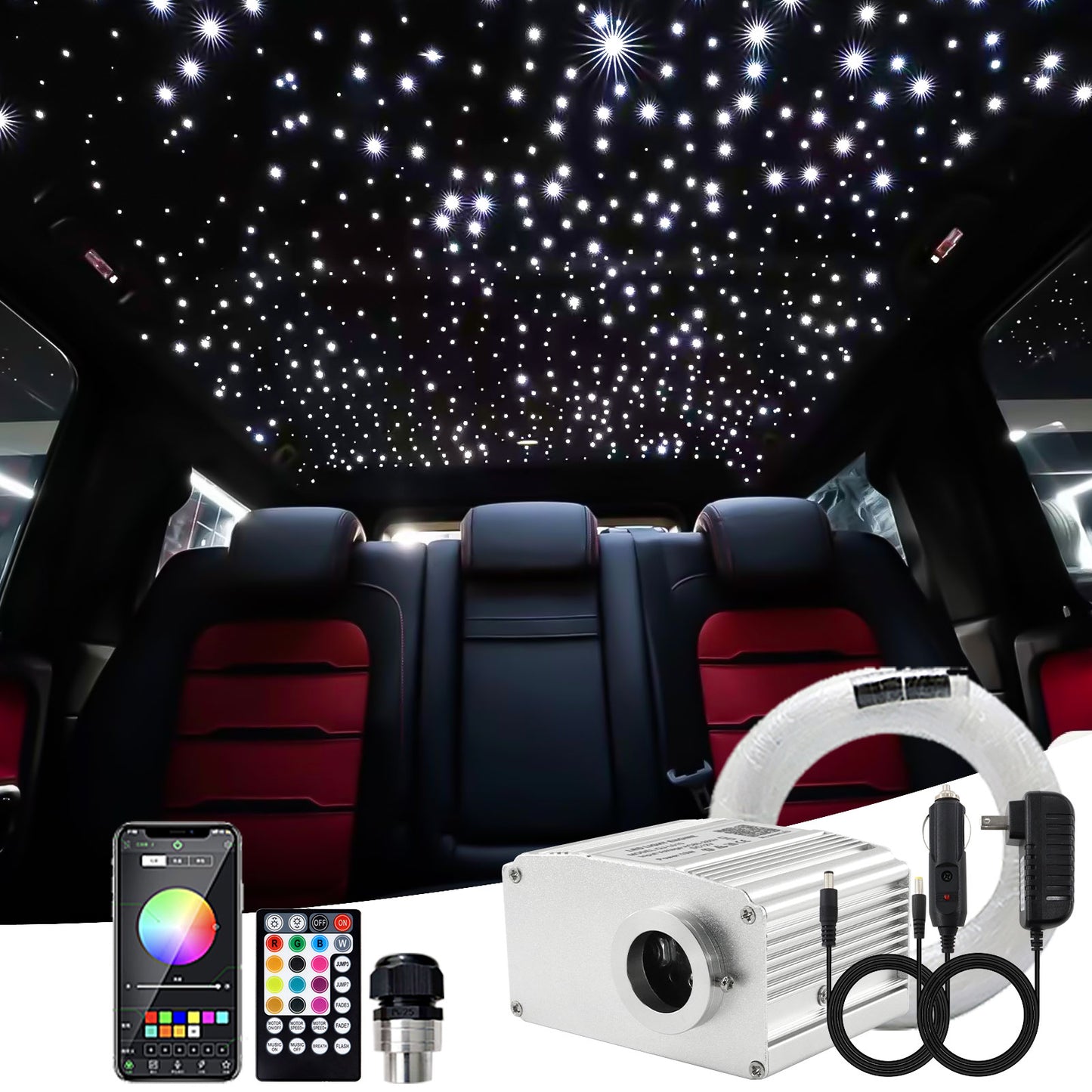 10W Twinkle Starlight Headliner Kit, Fiber Optic Starlight Kit for Car,Rolls Royce Stars for Car Roof, APP/Remote Music Control