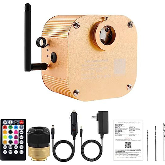 16W Twinkle Fiber Optic Light Engine, Bluetooth App/RF Remote Control for Starlight Headliner, Car Plug & Power Adapter, PG Connector & 3 Drill Bits