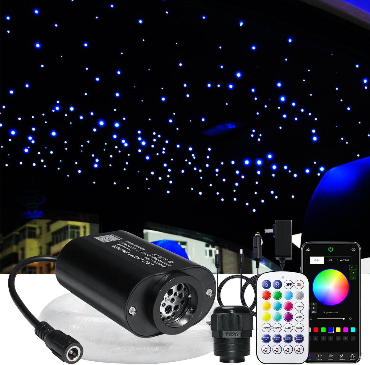 Mini 6W Twinkle Starlight Headliner Kit Sound-Activated APP& Remote Co ...