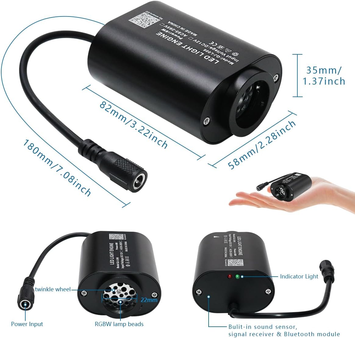 Mini 6W Twinkle Starlight Headliner Kit Sound-Activated APP& Remote Control Starlight Engine Optic Star Ceiling Kit for Home and Car Headliner Star