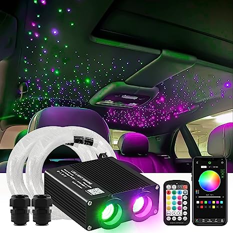 32W Starlight Headliner Kit, New Upgraded Dual Color Fiber Optic Starlight Kit, Sound Activated Car Star Headliner Kit,Star Ceiling Light Kit with APP/Remote Control