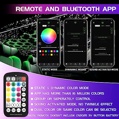 32W Starlight Headliner Kit, New Upgraded Dual Color Fiber Optic Starlight Kit, Sound Activated Car Star Headliner Kit,Star Ceiling Light Kit with APP/Remote Control