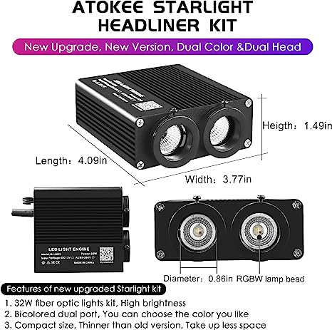 32W Starlight Headliner Kit, New Upgraded Dual Color Fiber Optic Starlight Kit, Sound Activated Car Star Headliner Kit,Star Ceiling Light Kit with APP/Remote Control