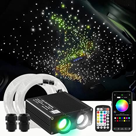 32W Starlight Headliner Kit, New Upgraded Dual Color Fiber Optic Starlight Kit, Sound Activated Car Star Headliner Kit,Star Ceiling Light Kit with APP/Remote Control